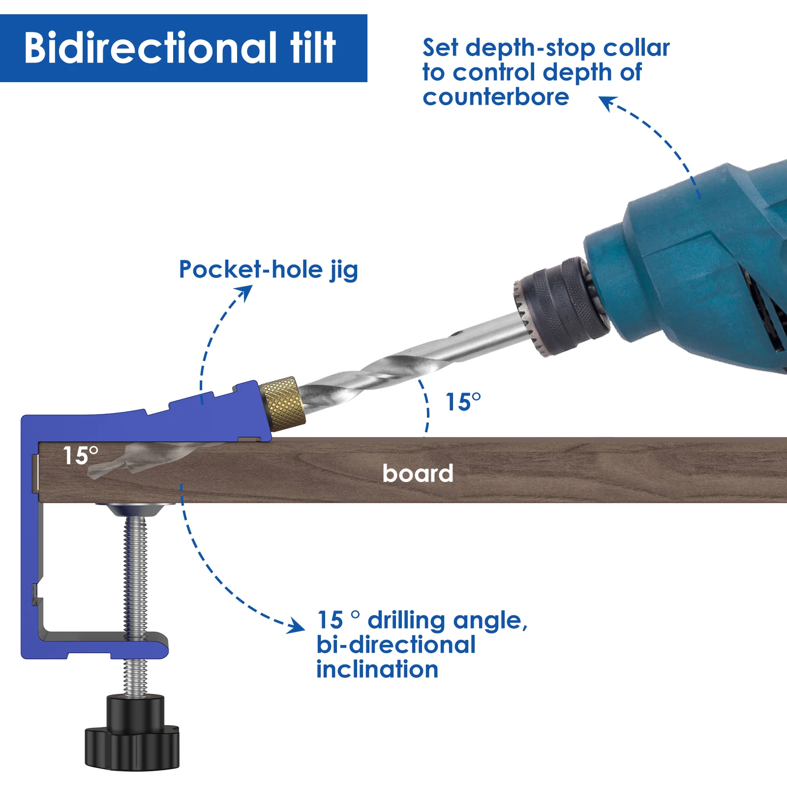 47Pcs Pocket Hole Jig Adjustable Punch Locator 15 Degree Angle Hole Drill Guide Kit Drill Punch - Image 4