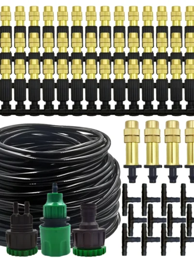15M-30M Outdoor Misting Cooling System Garden Irrigation Watering 1/4'' Brass Atomizer Nozzles 4/7mm Hose