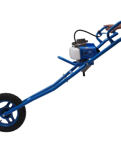 2.2KW (3HP) Hole Punch Ground Drill Pit Digger Set for Earth Burrowing Blue with 2 Stroke Wheelbarrow Wheel  Movable Drill
