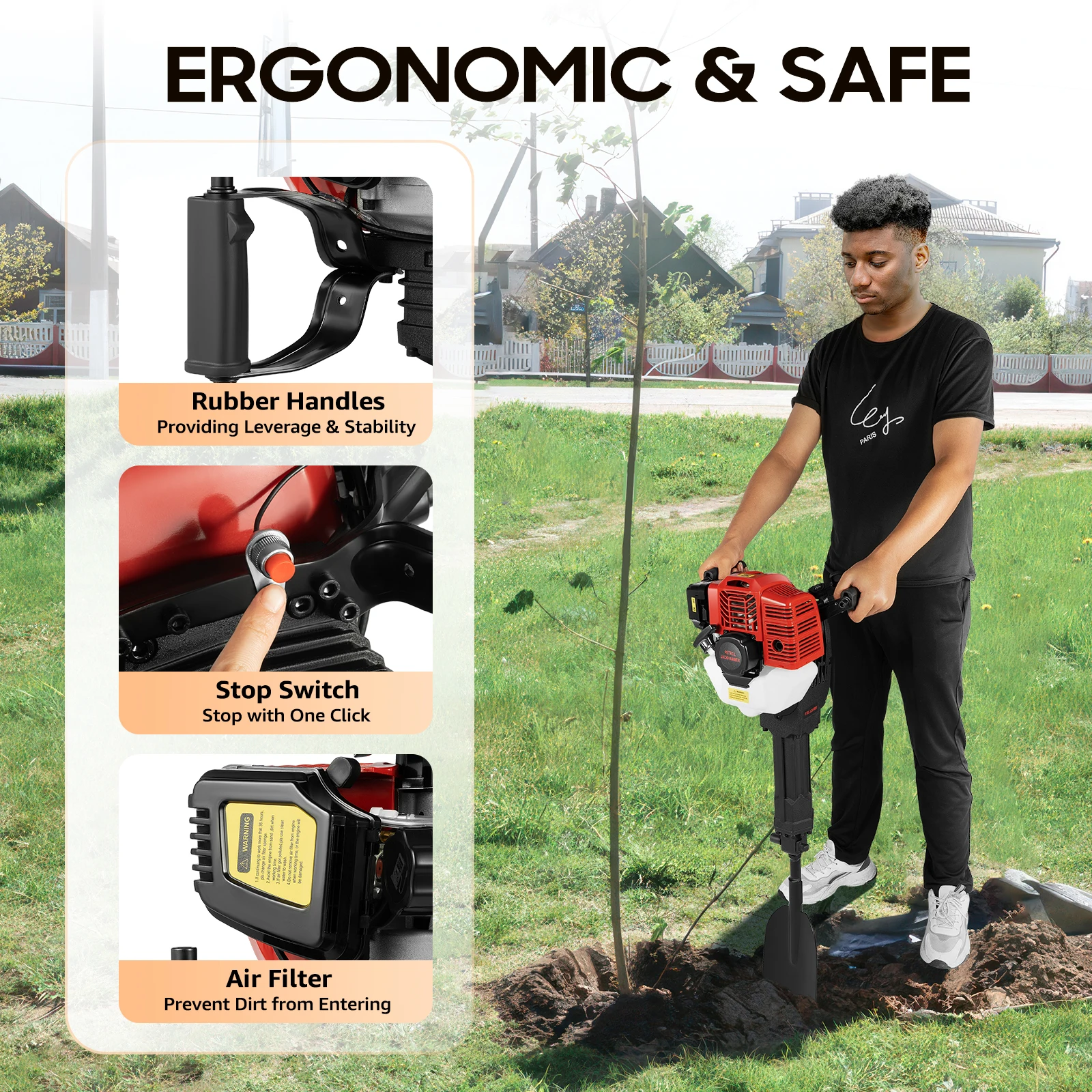 1900W 52cc Portable Garden Tree Digger Steel PP Garden Tree Digger 20-55 - Image 3