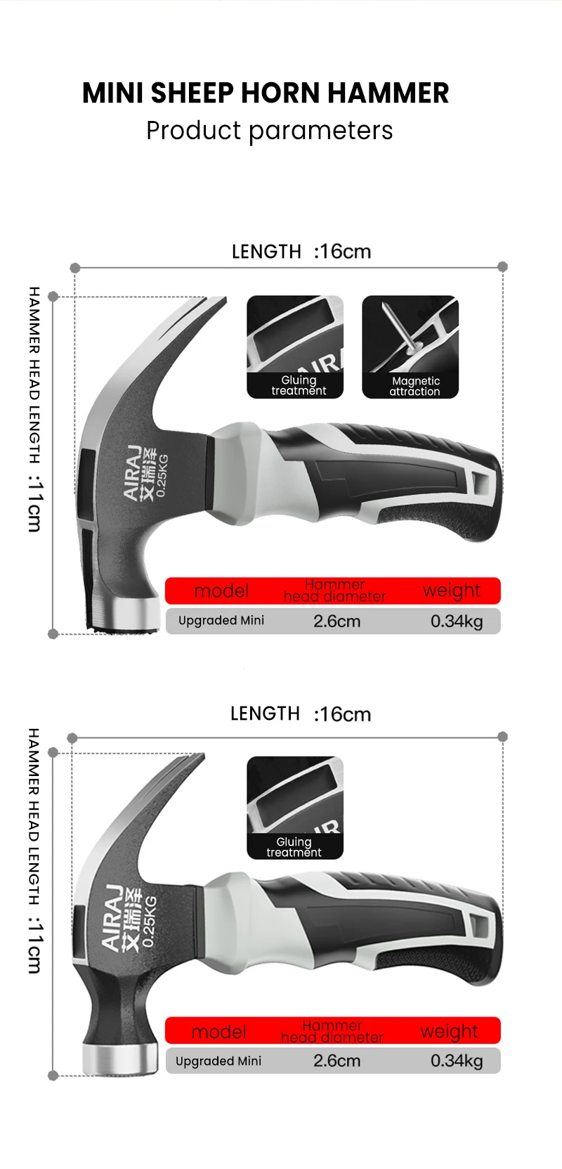 AIRAJ Multifunctional Mini Claw Hammer, Anti Slip And Shockproof Hammer - Image 9