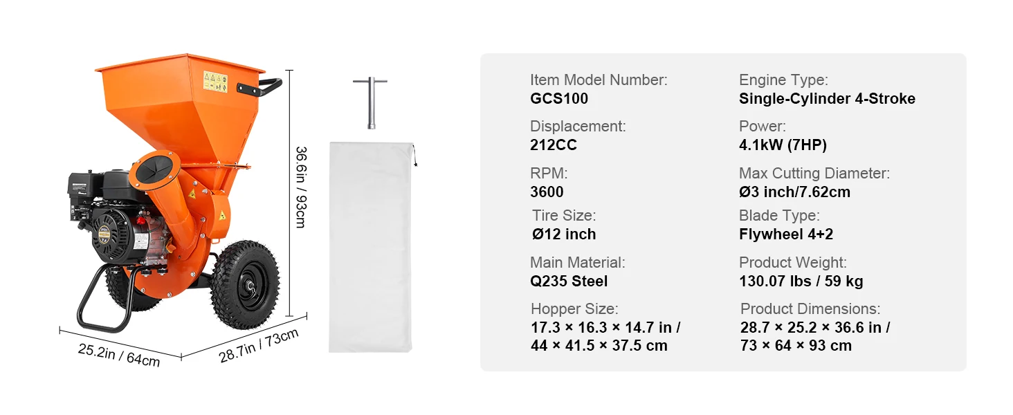 SucceBuy Wood Chipper Shredder Mulcher Heavy Duty Gas Powered 4.1/8.6KW Woodchipper Fast Wood Chipping - Image 16
