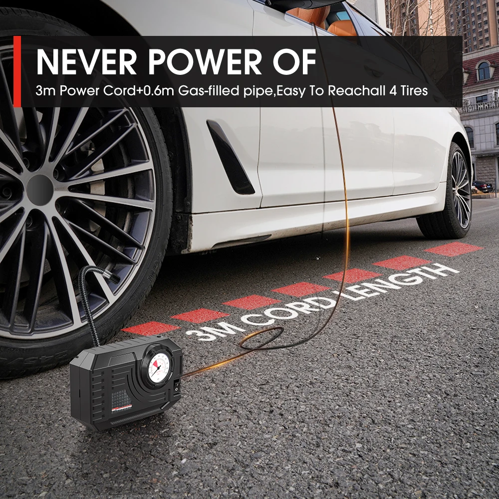 CARSUN Mini Air Pump Tire Inflator Car Electric Mini 20L/Min Portable Air Compressor - Image 3