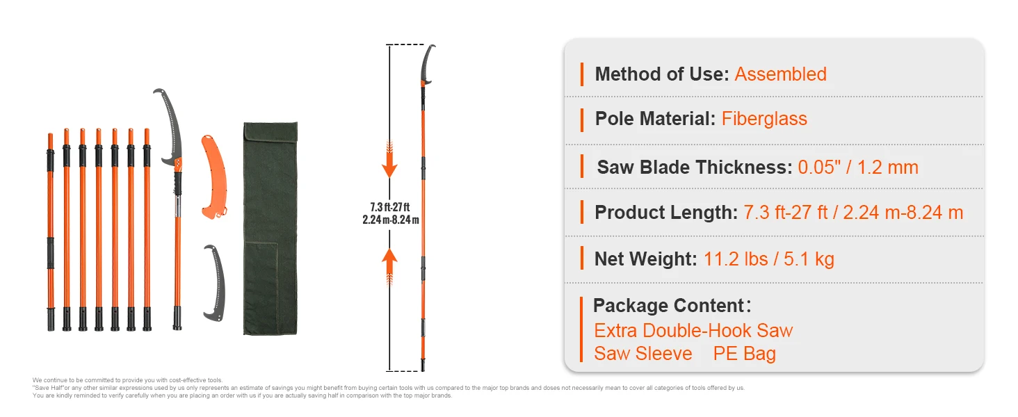 SucceBuy Manual Pole Saw Extendable Tree Pruner Sharp Steel Blade for Branches Trimming - Image 17
