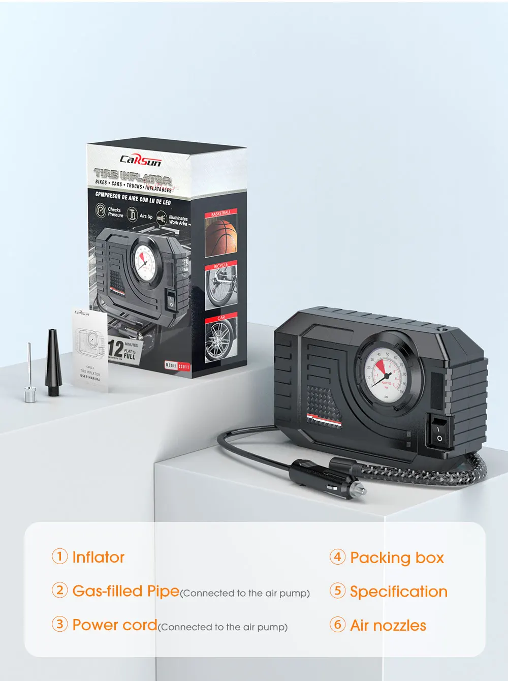 CARSUN Mini Air Pump Tire Inflator Car Electric Mini 20L/Min Portable Air Compressor - Image 18