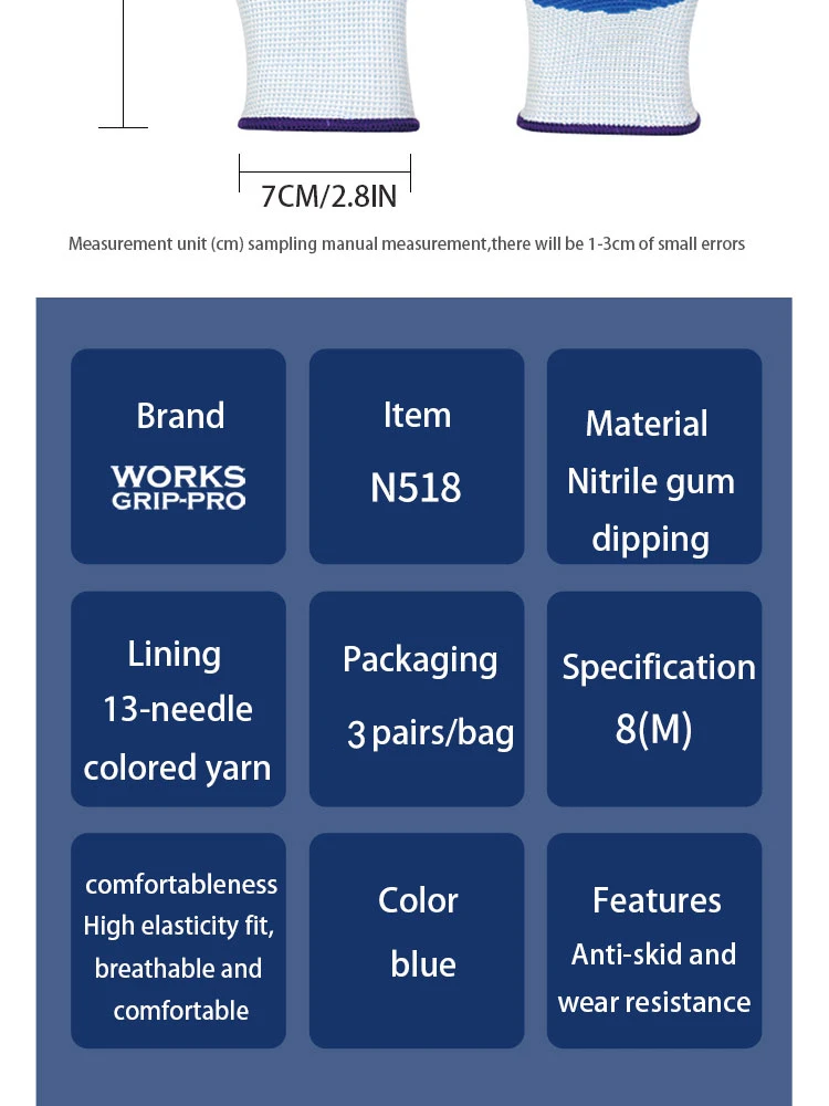 3 Pairs Of Non-slip Wear-resistant Breathable Nitrile Non-slip Work Gloves - Image 10