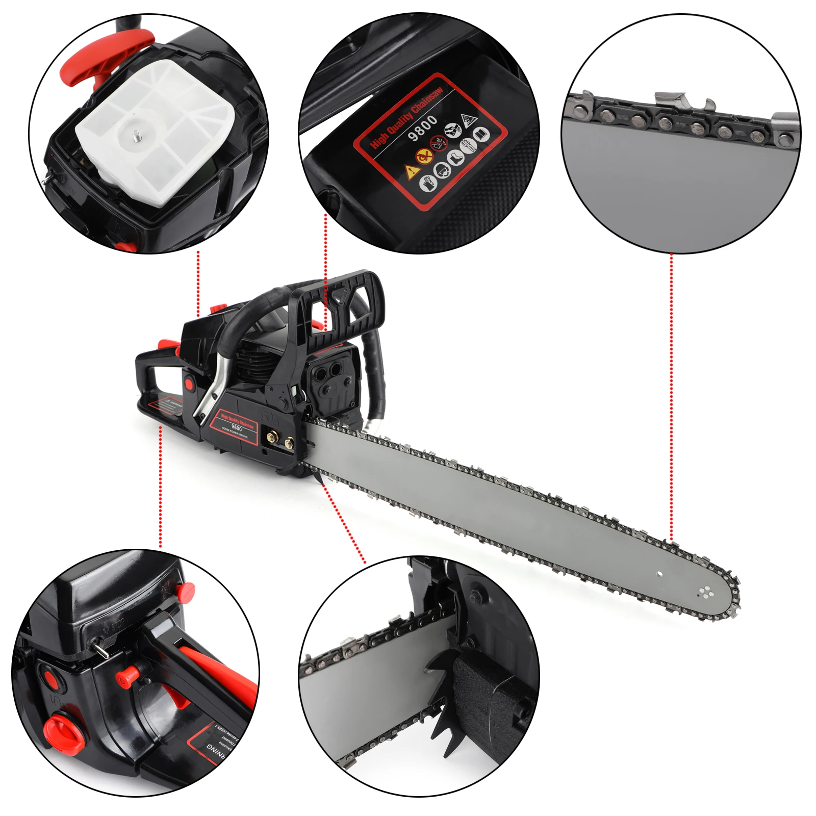 Artudatech 62cc Gas Chainsaw 20" Bar Gasoline Powered Chain Saw 2 Cycle Engine Cutting - Image 4