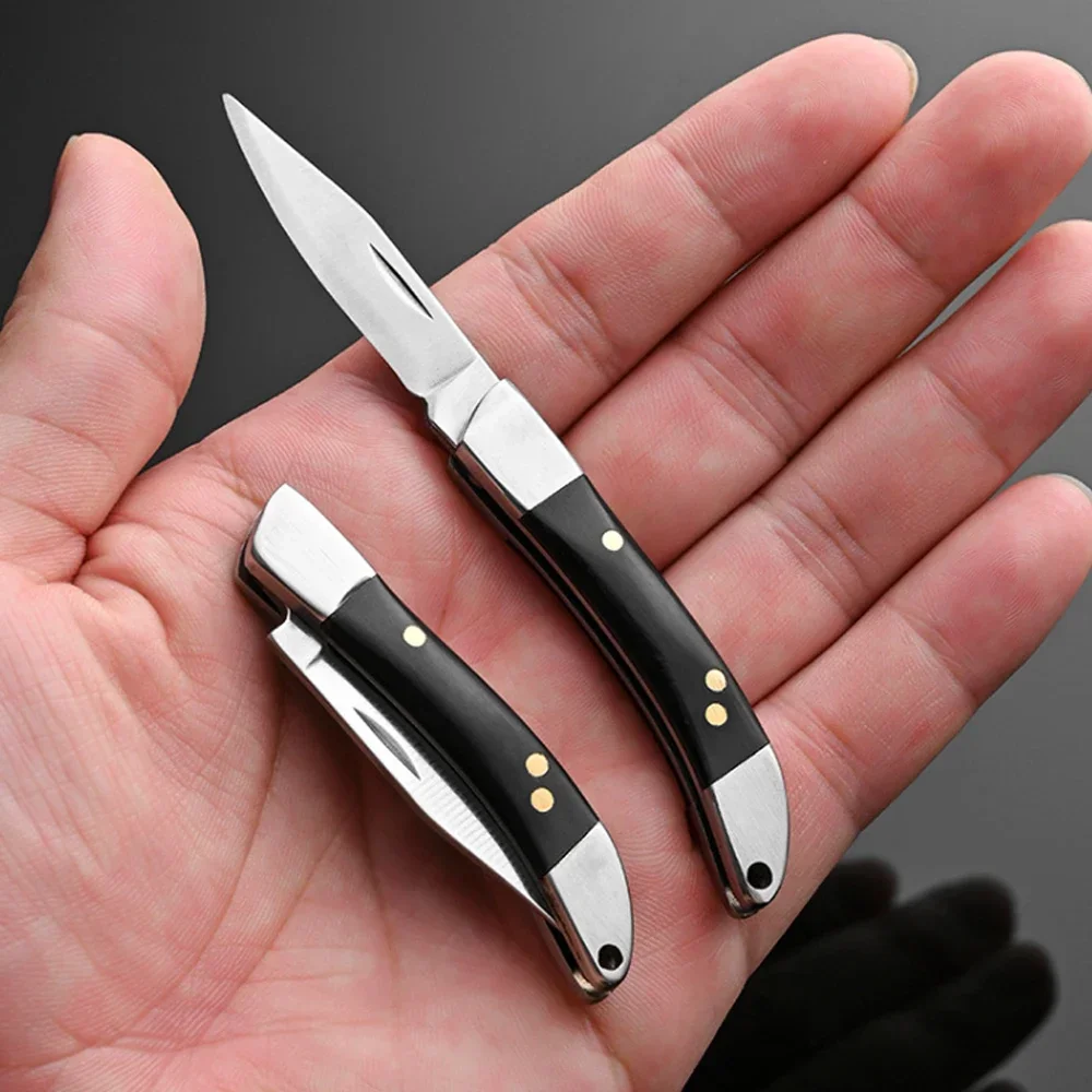 Mini Folding Knife Portable Keychain Pocket Knife Stainless Steel Wooden Handle - Image 18