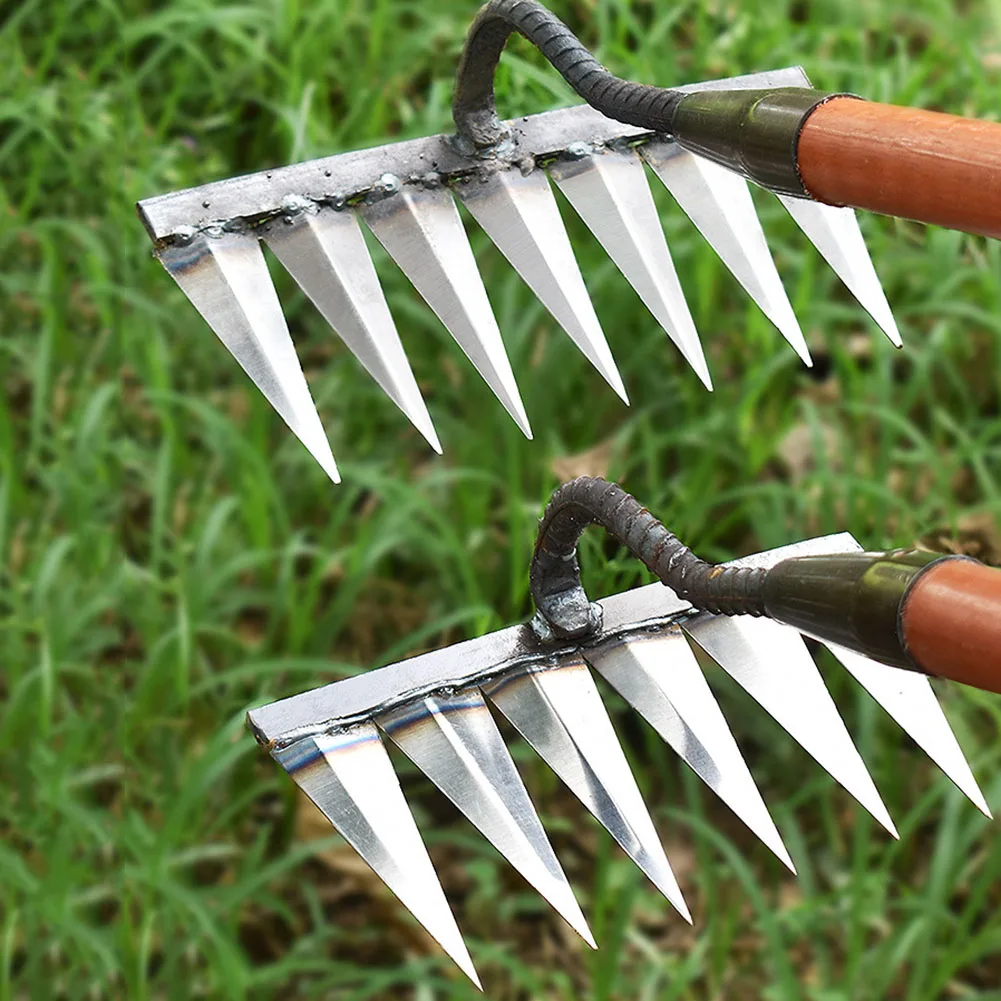 5/6/7/8 Teeth Iron Gardening Hoe Weeding Rake Farm Tool Grasping Raking Loosening Soil Nail Rake - Image 13