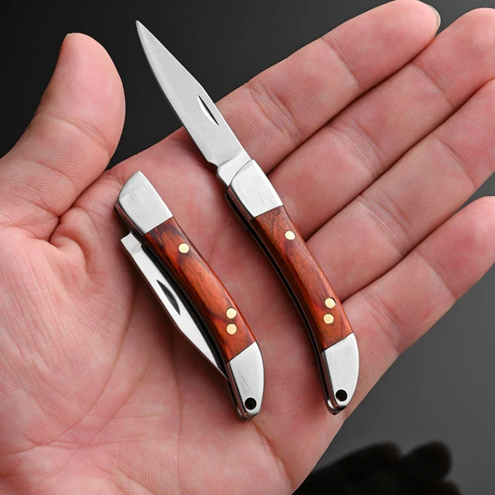 Mini Folding Knife Portable Keychain Pocket Knife Stainless Steel Wooden Handle - Image 17