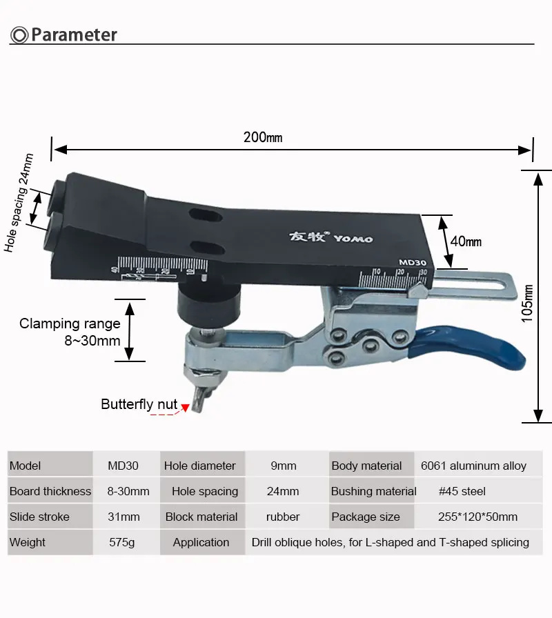 All Metal Pocket Hole Jig Kit with Quick Clamp and Step Drill Bits Easy Use 2 Holes Pocket Hole Screw Jig System MD30 - Image 15