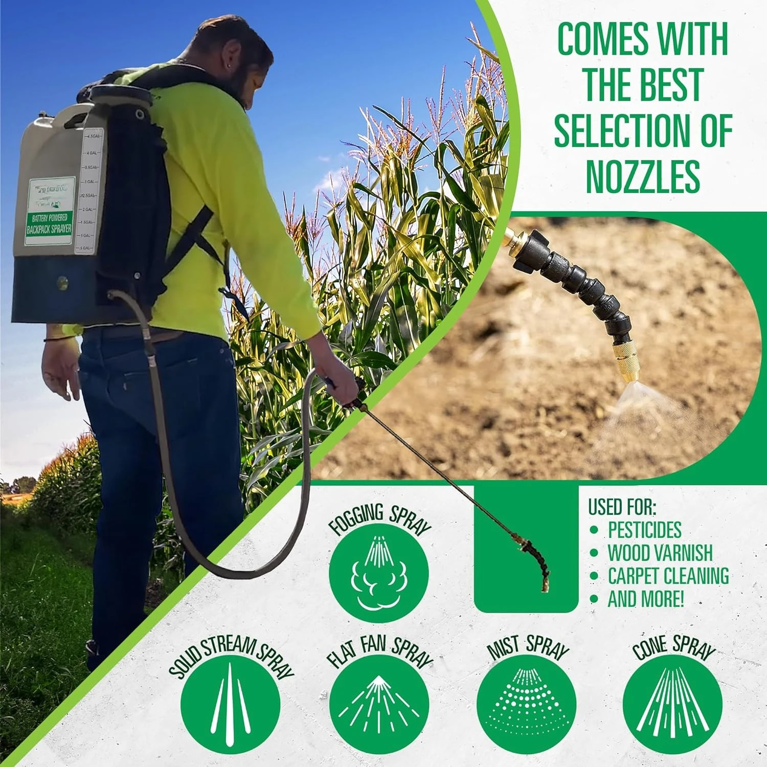 Backpack Sprayer- 4-Gallon Battery Powered - Cordless Electric Pump, Adjustable Wand, Waterproof Tank, Powerful 80 PSI Pump - Image 6