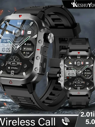 KESHUYOU Outdoor Sports Smart Watch 2.01 inch HD Screen LED Flashlight Bluetooth Talking Smart Watch