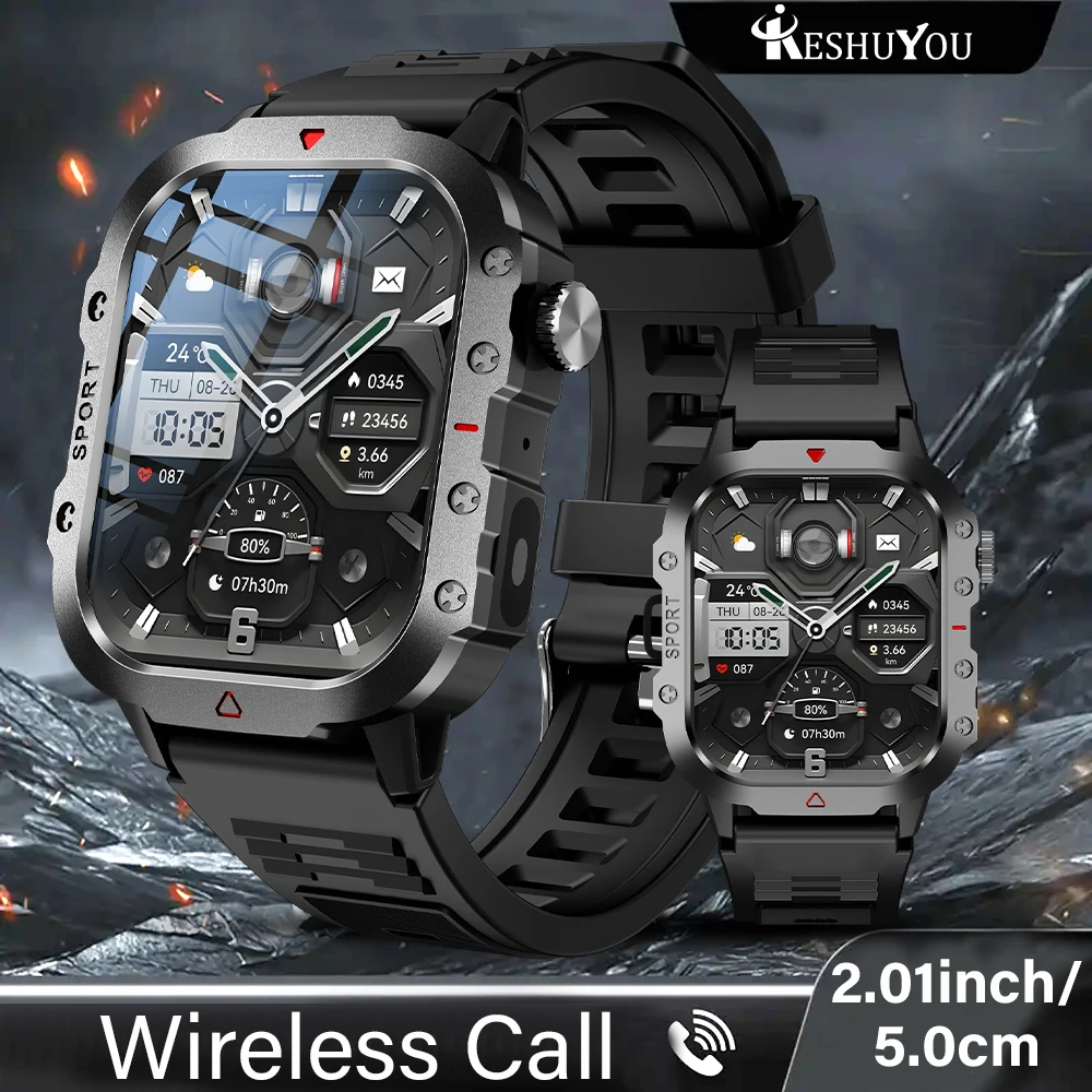 KESHUYOU Outdoor Sports Smart Watch 2.01 inch HD Screen LED Flashlight Bluetooth Talking Smart Watch