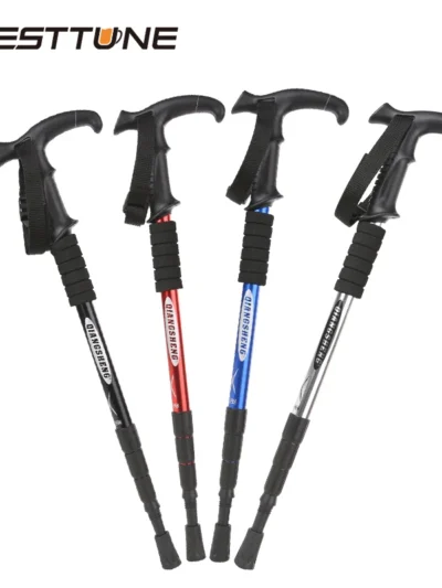 Outdoor Folding Trekkings Pole 4-Section Portable Walking Hiking Telescopic Stick Lightweight