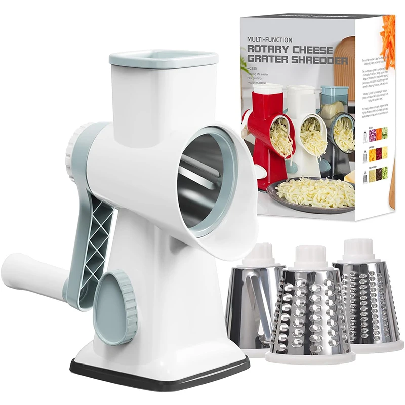 LMETJMA 3 in 1 Rotary Cheese Grater Versatile Manual Vegetable Slicer Peanut Nuts Grinder - Image 7