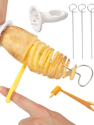 1Set Stainless Steel Plastic Rotate Potato Slicer Twisted Potato Spiral Slice Cutter