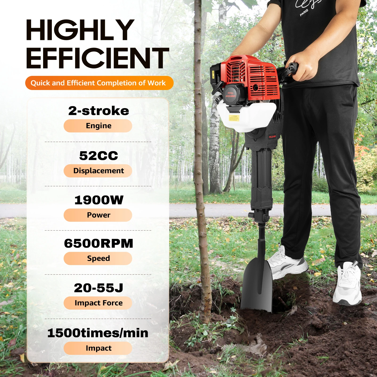 1900W 52cc Portable Garden Tree Digger Steel PP Garden Tree Digger 20-55 - Image 9