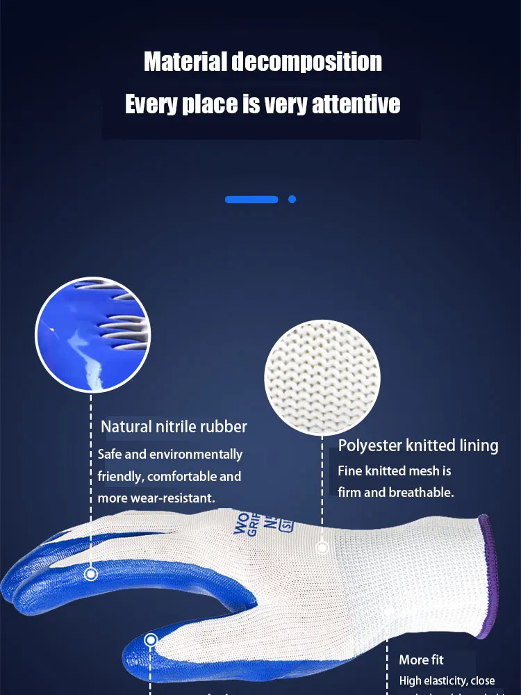 3 Pairs Of Non-slip Wear-resistant Breathable Nitrile Non-slip Work Gloves - Image 20