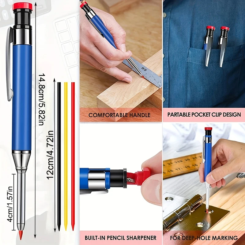 2.8mm Metal Solid Carpenter Mechanical Pencil With Holder Deep Hole Mechanical Marker - Image 2