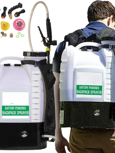 Backpack Sprayer- 4-Gallon Battery Powered - Cordless Electric Pump, Adjustable Wand, Waterproof Tank, Powerful 80 PSI Pump