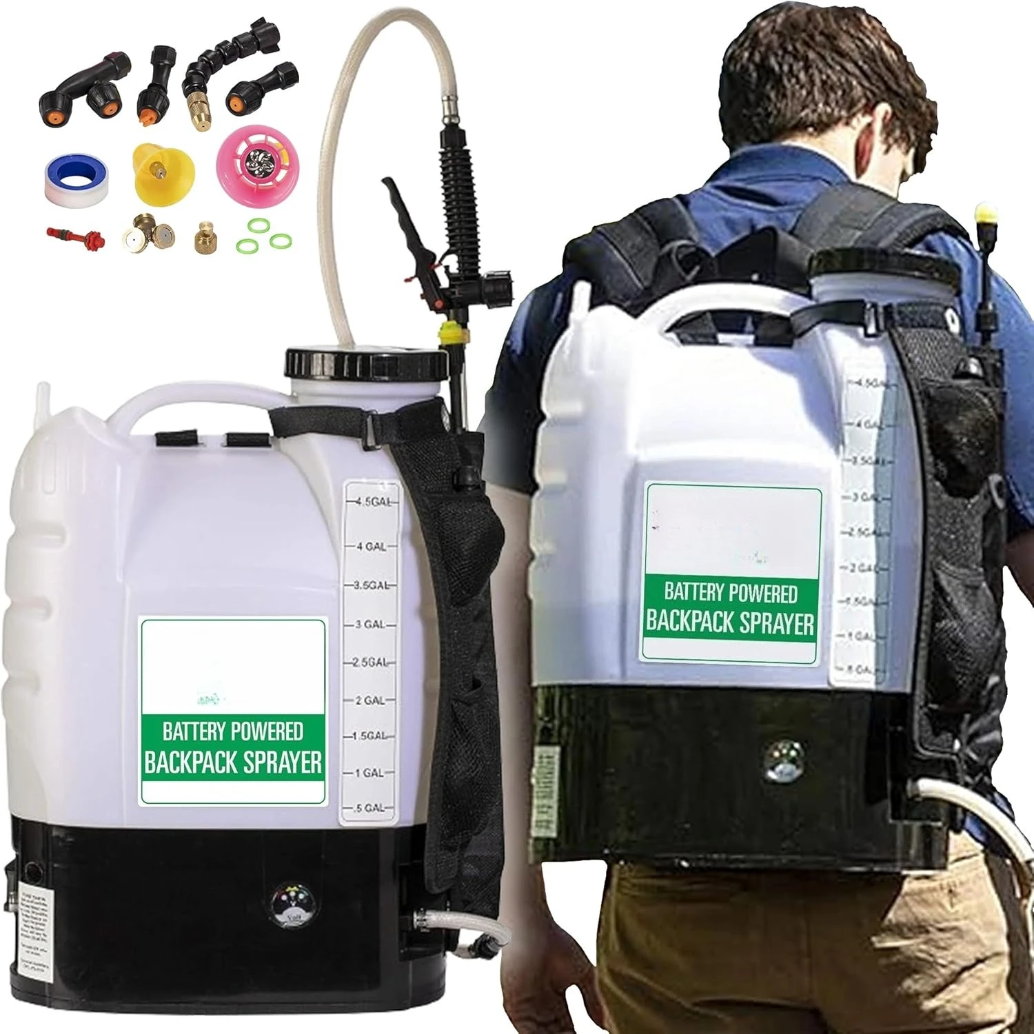 Backpack Sprayer- 4-Gallon Battery Powered - Cordless Electric Pump, Adjustable Wand, Waterproof Tank, Powerful 80 PSI Pump