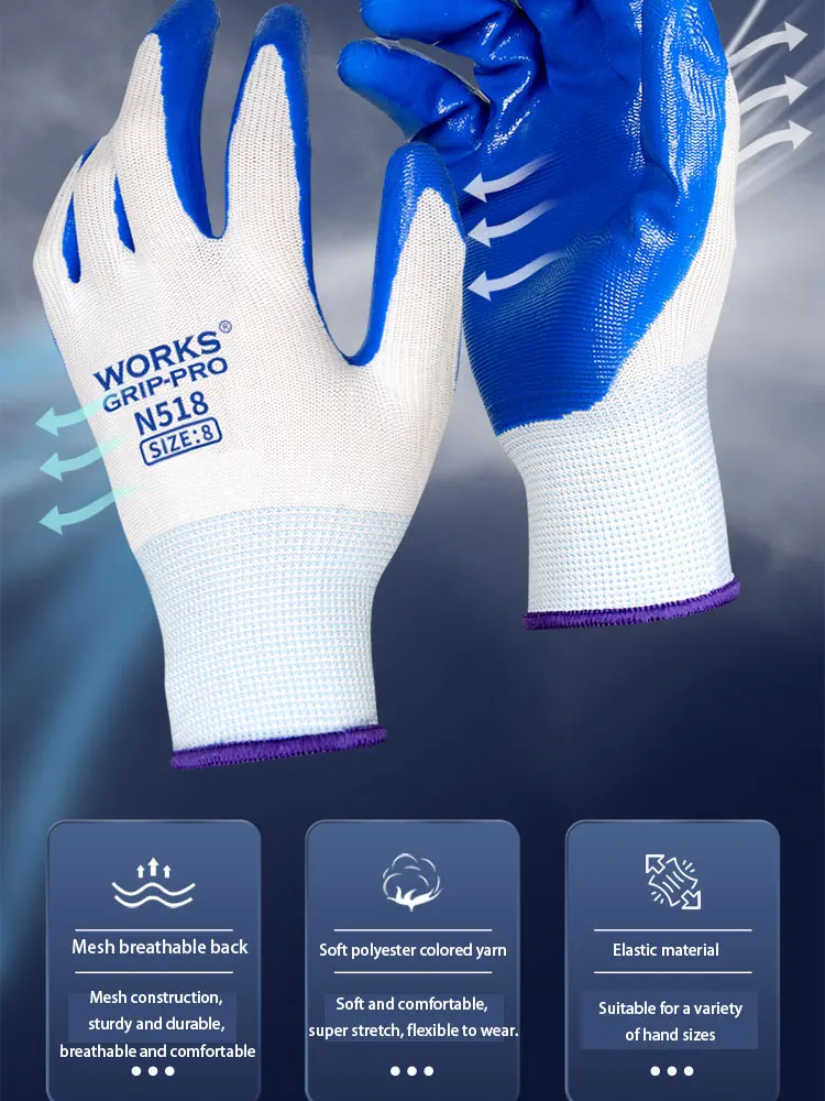 3 Pairs Of Non-slip Wear-resistant Breathable Nitrile Non-slip Work Gloves - Image 16