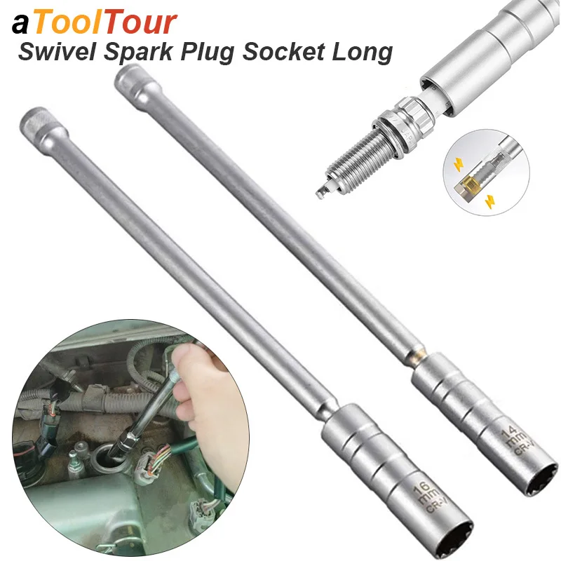 Magnetic Spark Plug Socket Key Wrench Adapter Swivel Long Extension