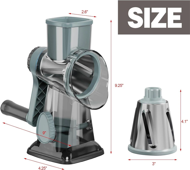 LMETJMA 3 in 1 Rotary Cheese Grater Versatile Manual Vegetable Slicer Peanut Nuts Grinder - Image 17