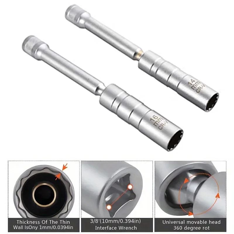 Magnetic Spark Plug Socket Key Wrench Adapter Swivel Long Extension - Image 13