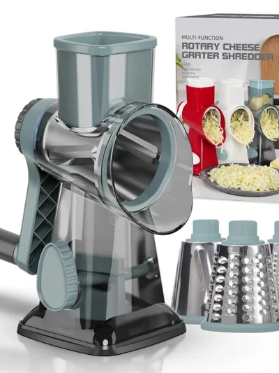 LMETJMA 3 in 1 Rotary Cheese Grater Versatile Manual Vegetable Slicer Peanut Nuts Grinder