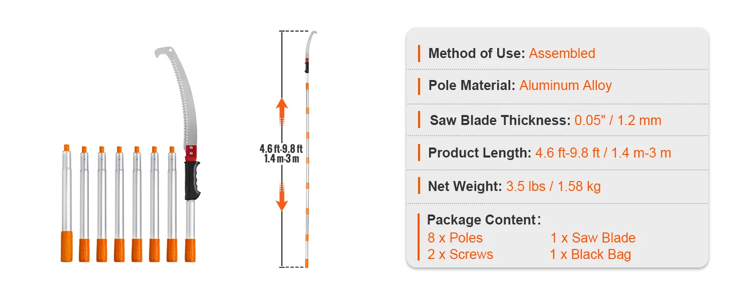 SucceBuy Manual Pole Saw Extendable Tree Pruner Sharp Steel Blade for Branches Trimming - Image 15