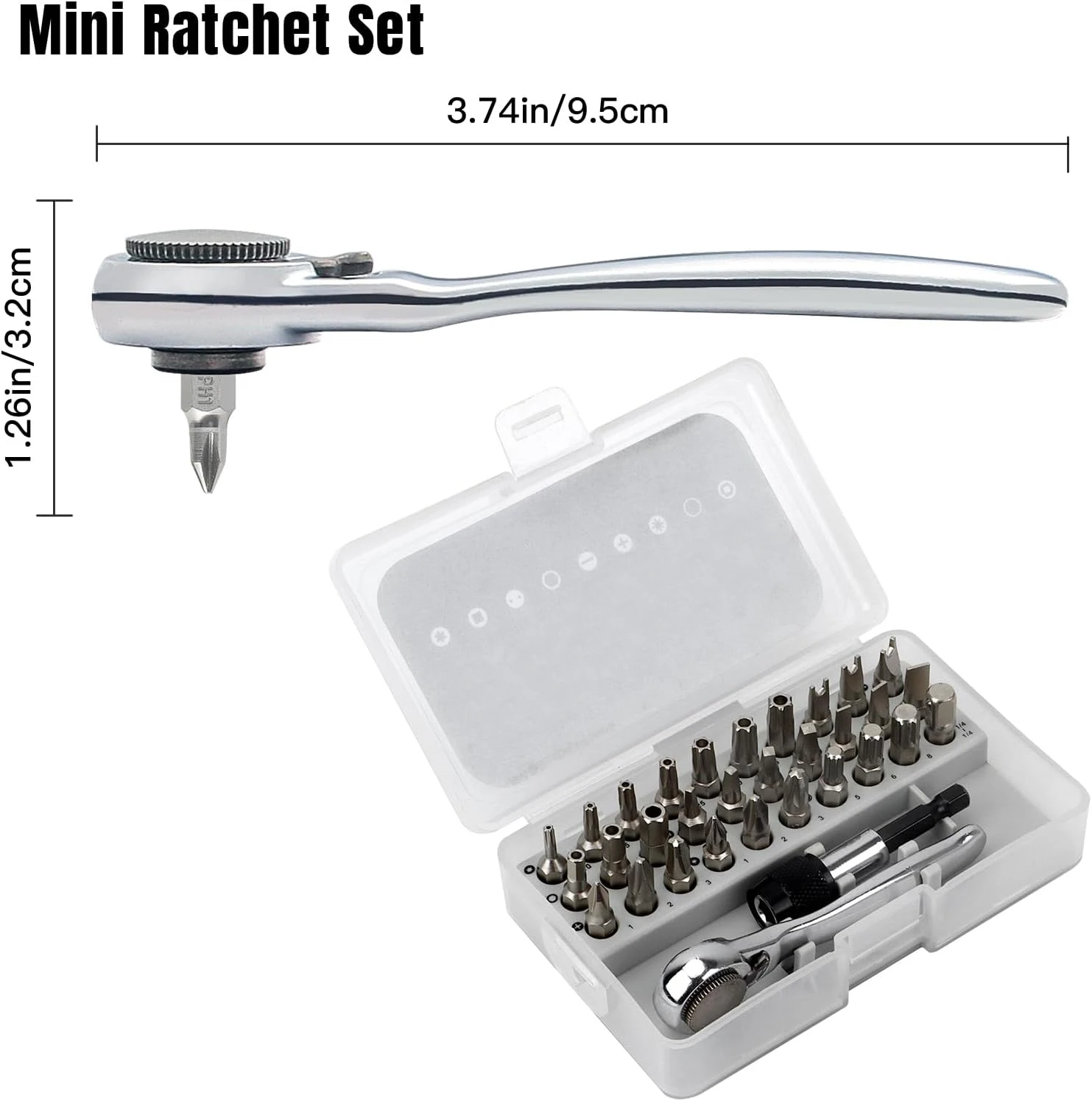28/32 in 1 Mini Ratchet Wrench Set with Right Angle Offset 1/4" 72 Tooth Screwdriver Handle Magnetic Torx Bit for Tight Spaces - Image 2