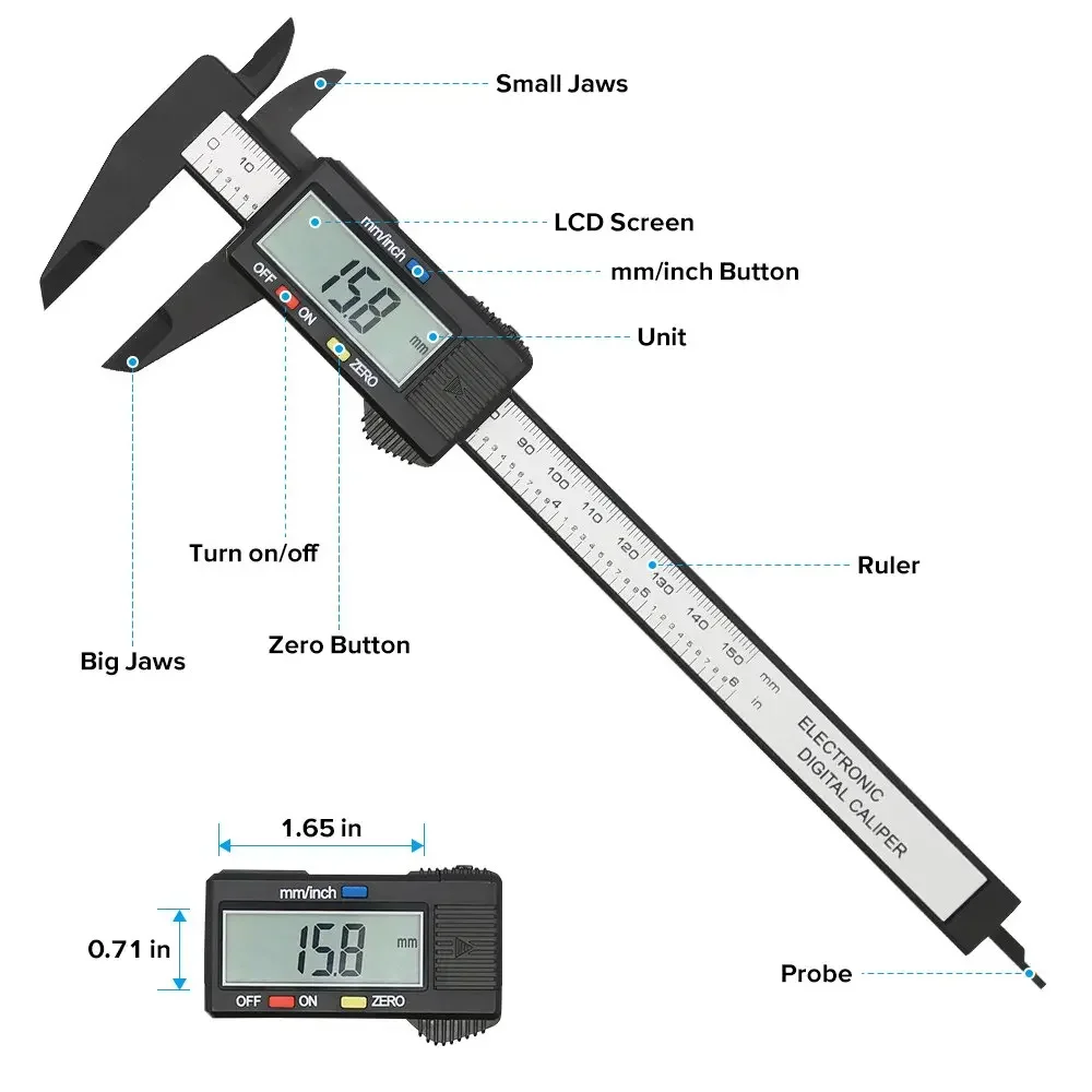 150mm 100mm Electronic Digital Caliper Carbon Fiber Dial Vernier Caliper Gauge Micrometer - Image 3