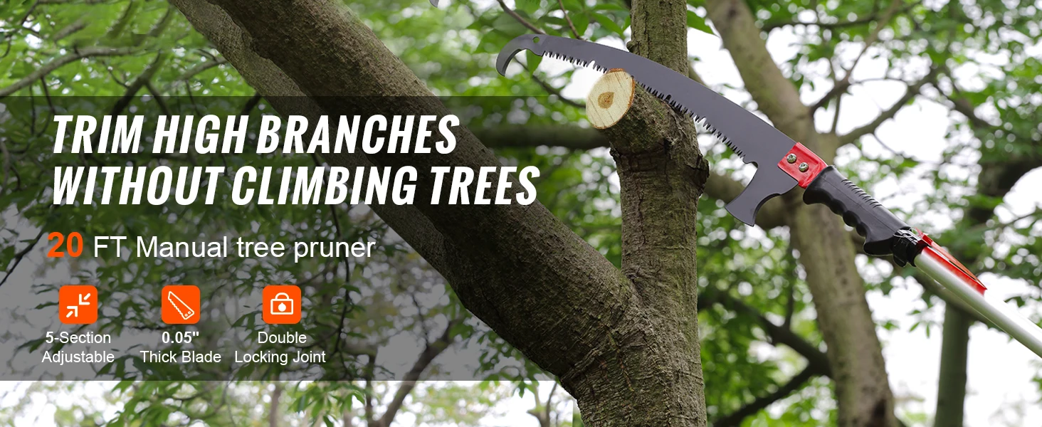 SucceBuy Manual Pole Saw Extendable Tree Pruner Sharp Steel Blade for Branches Trimming - Image 8