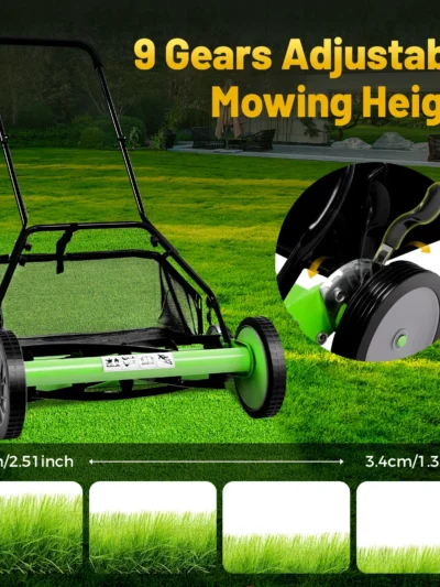 Walk-Behind Lawn Mower with 65 Manganese Steel Blades, Adjustable Height, Quiet Operation
