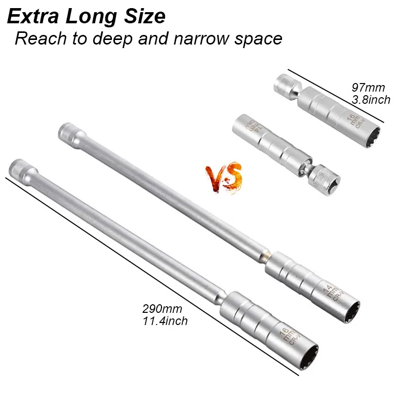 Magnetic Spark Plug Socket Key Wrench Adapter Swivel Long Extension - Image 2