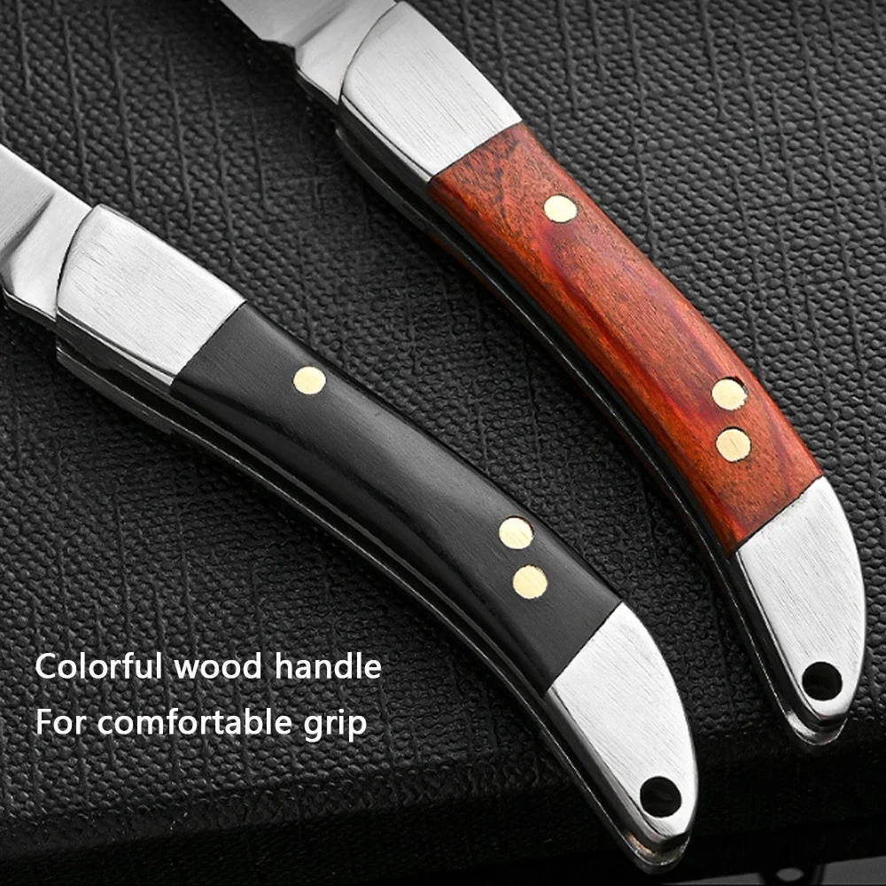 Mini Folding Knife Portable Keychain Pocket Knife Stainless Steel Wooden Handle - Image 14