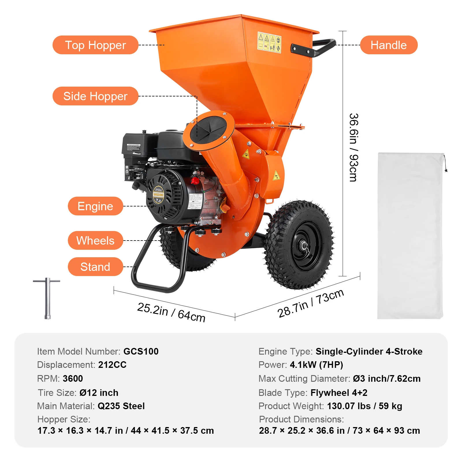 SucceBuy Wood Chipper Shredder Mulcher Heavy Duty Gas Powered 4.1/8.6KW Woodchipper Fast Wood Chipping - Image 8