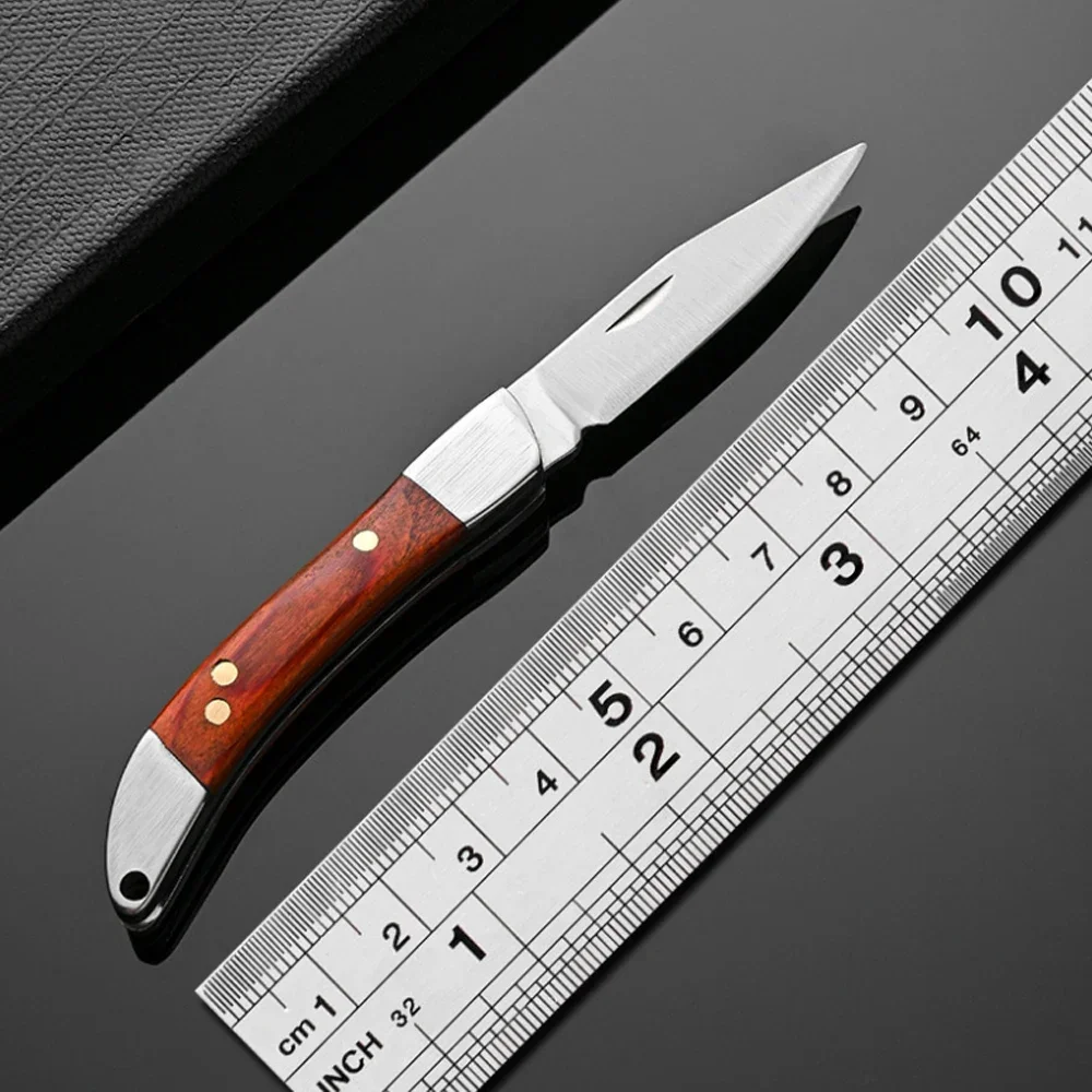 Mini Folding Knife Portable Keychain Pocket Knife Stainless Steel Wooden Handle - Image 8