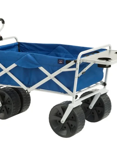 All Terrain Beach Wagon with Side Table|Heavy Duty Collapsible Folding Cart with Large Wheels