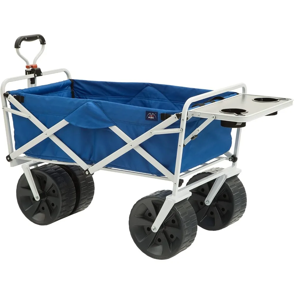 All Terrain Beach Wagon with Side Table|Heavy Duty Collapsible Folding Cart with Large Wheels