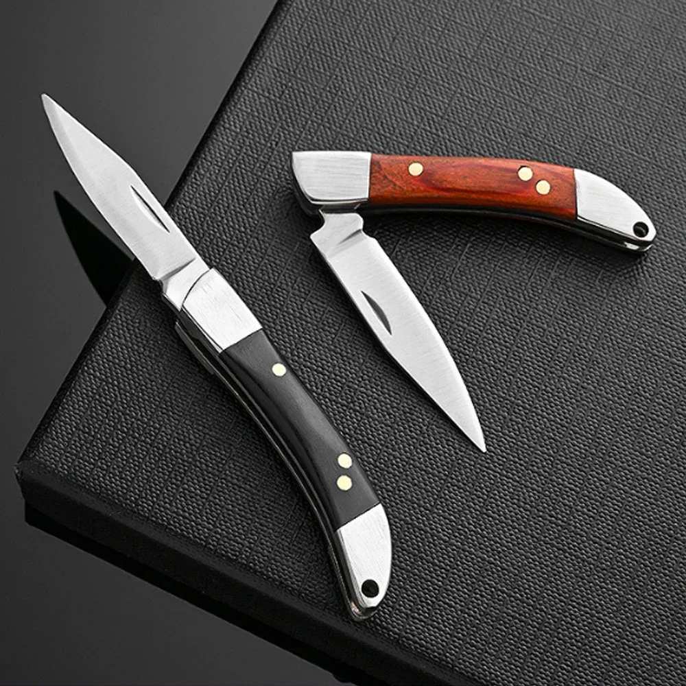 Mini Folding Knife Portable Keychain Pocket Knife Stainless Steel Wooden Handle - Image 9