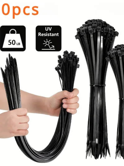 100pcs Black Cable Ties High Tensile Strength, Uv Resistant, Self-Locking