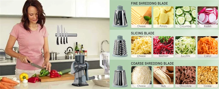 LMETJMA 3 in 1 Rotary Cheese Grater Versatile Manual Vegetable Slicer Peanut Nuts Grinder - Image 13