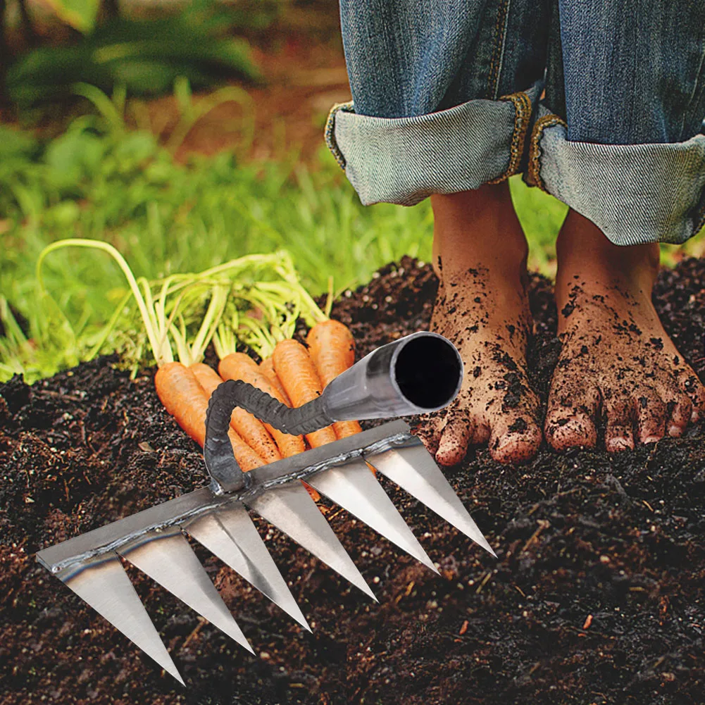 5/6/7/8 Teeth Iron Gardening Hoe Weeding Rake Farm Tool Grasping Raking Loosening Soil Nail Rake - Image 15