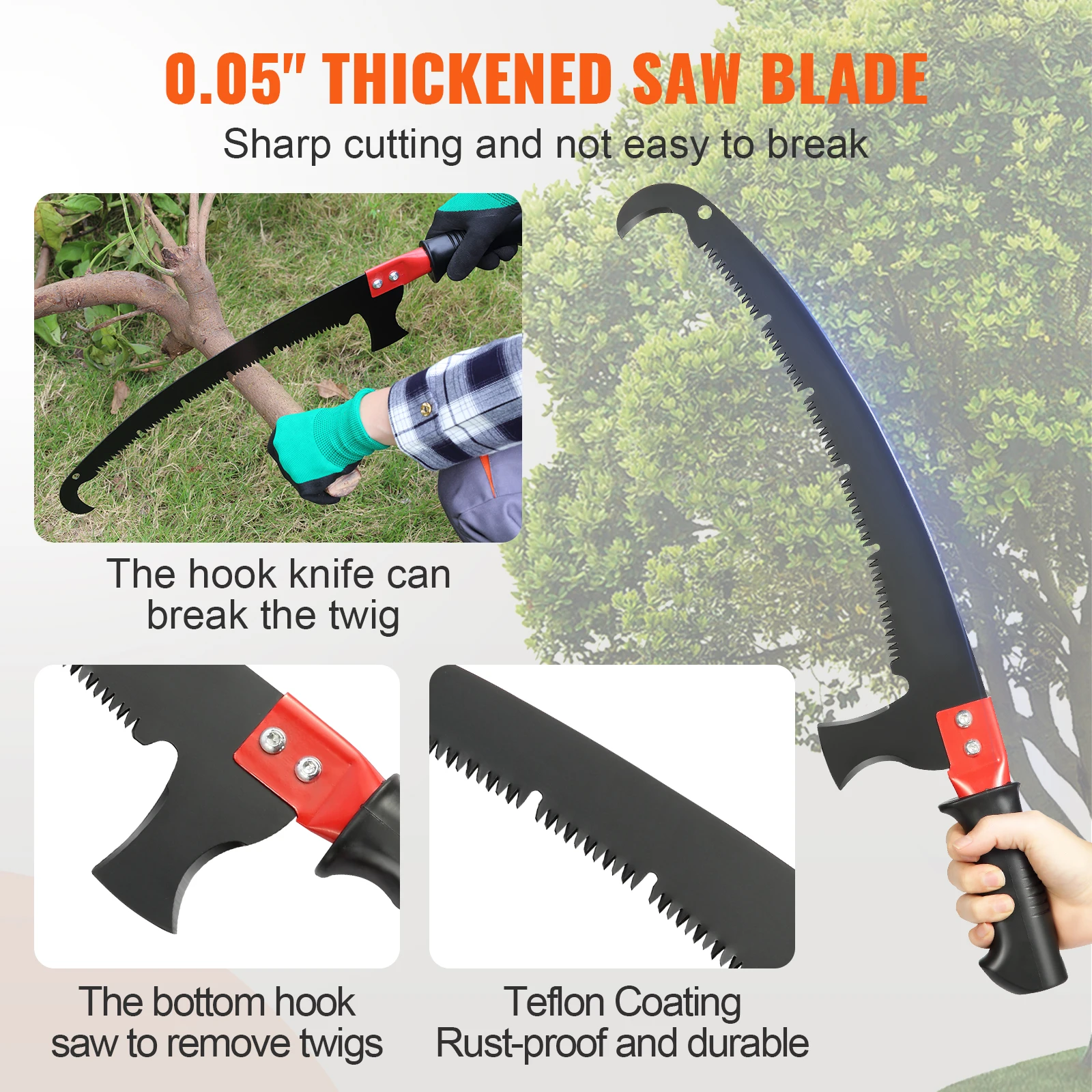 SucceBuy Manual Pole Saw Extendable Tree Pruner Sharp Steel Blade for Branches Trimming - Image 4