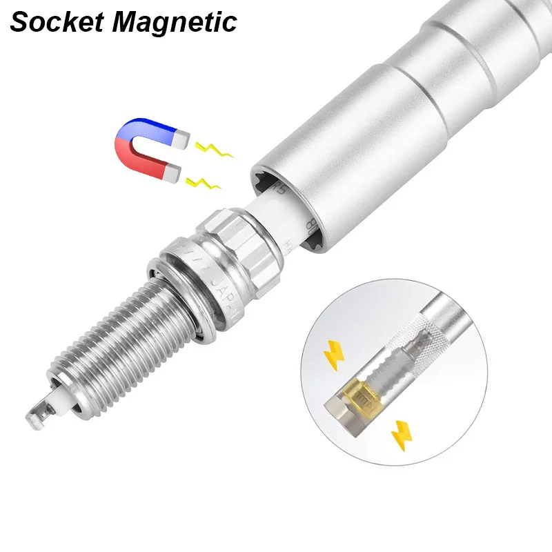 Magnetic Spark Plug Socket Key Wrench Adapter Swivel Long Extension - Image 5